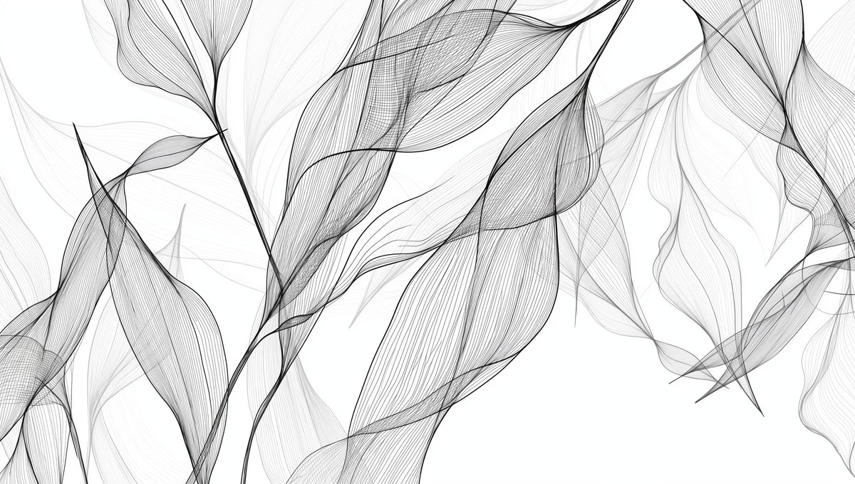 Papier peint feuillage abstrait noir et blanc