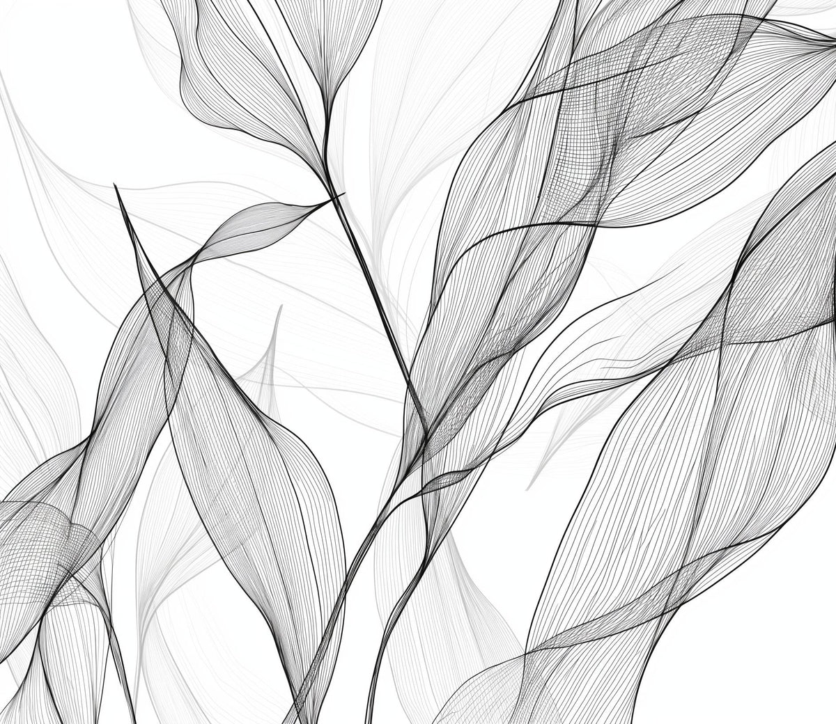 Papier peint feuillage abstrait noir et blanc
