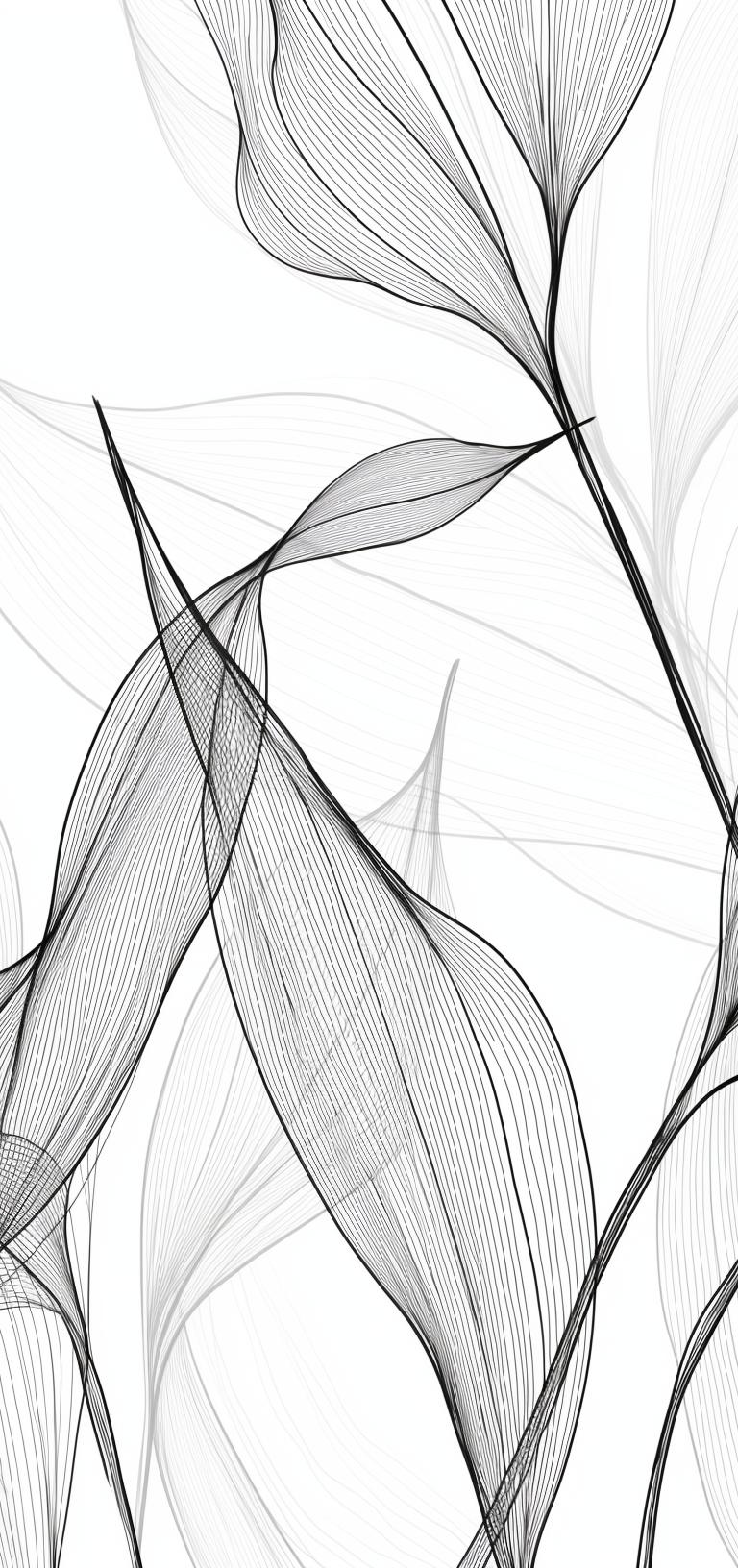 Papier peint feuillage abstrait noir et blanc