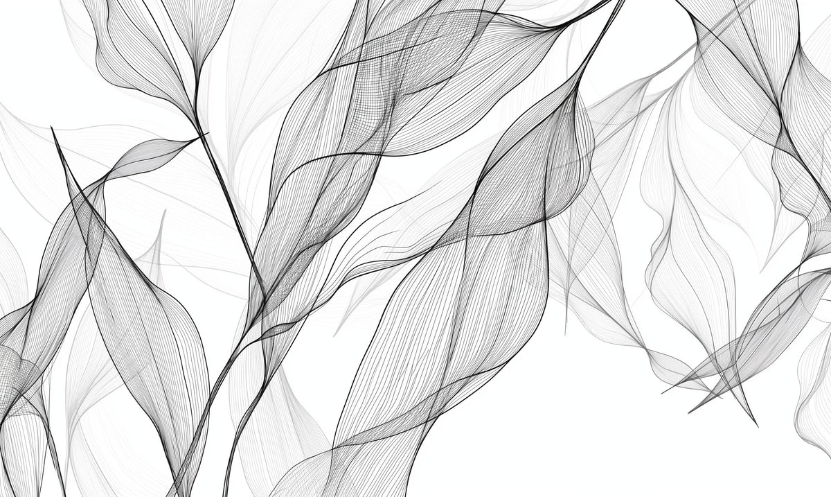 Papier peint feuillage abstrait noir et blanc