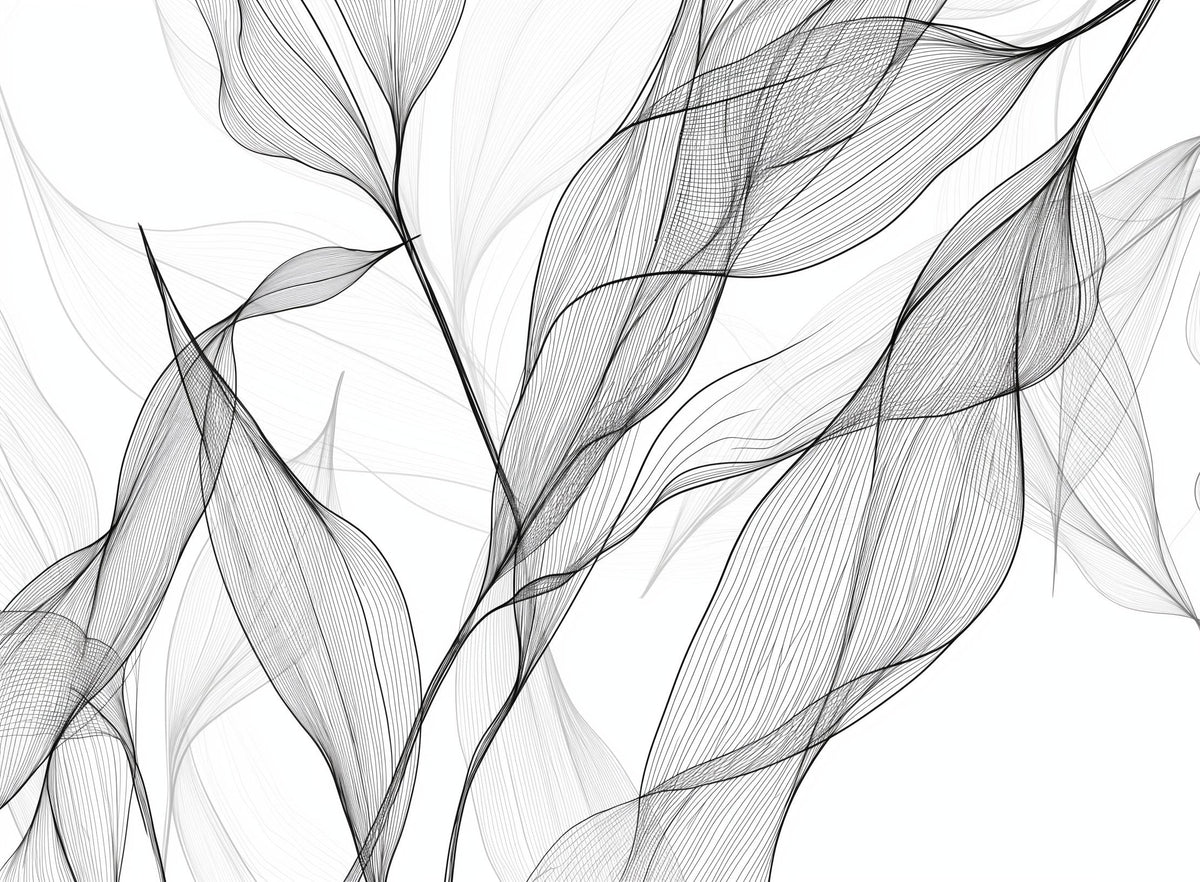 Papier peint feuillage abstrait noir et blanc