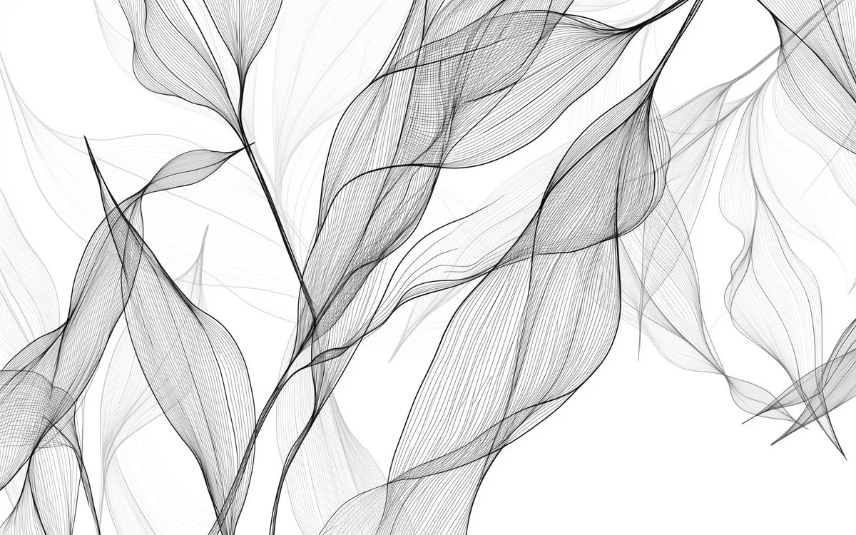 Papier peint feuillage abstrait noir et blanc