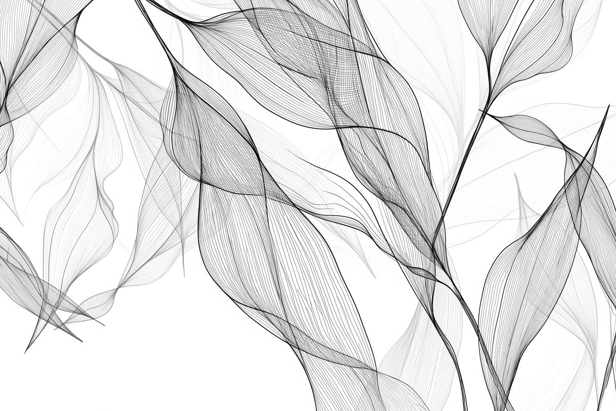 Papier peint feuillage abstrait noir et blanc