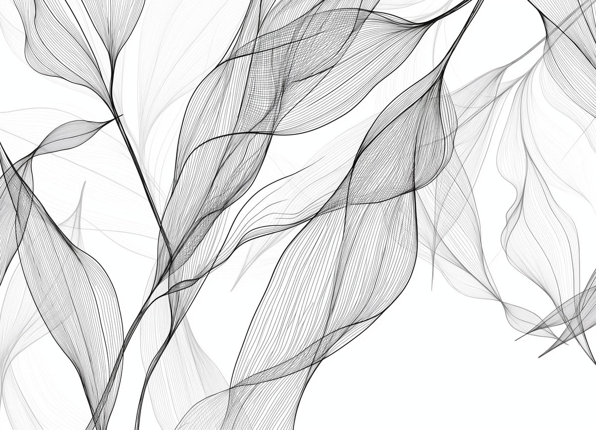 Papier peint feuillage abstrait noir et blanc