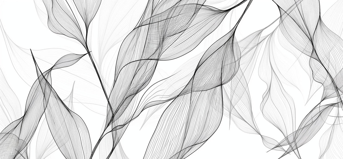 Papier peint feuillage abstrait noir et blanc