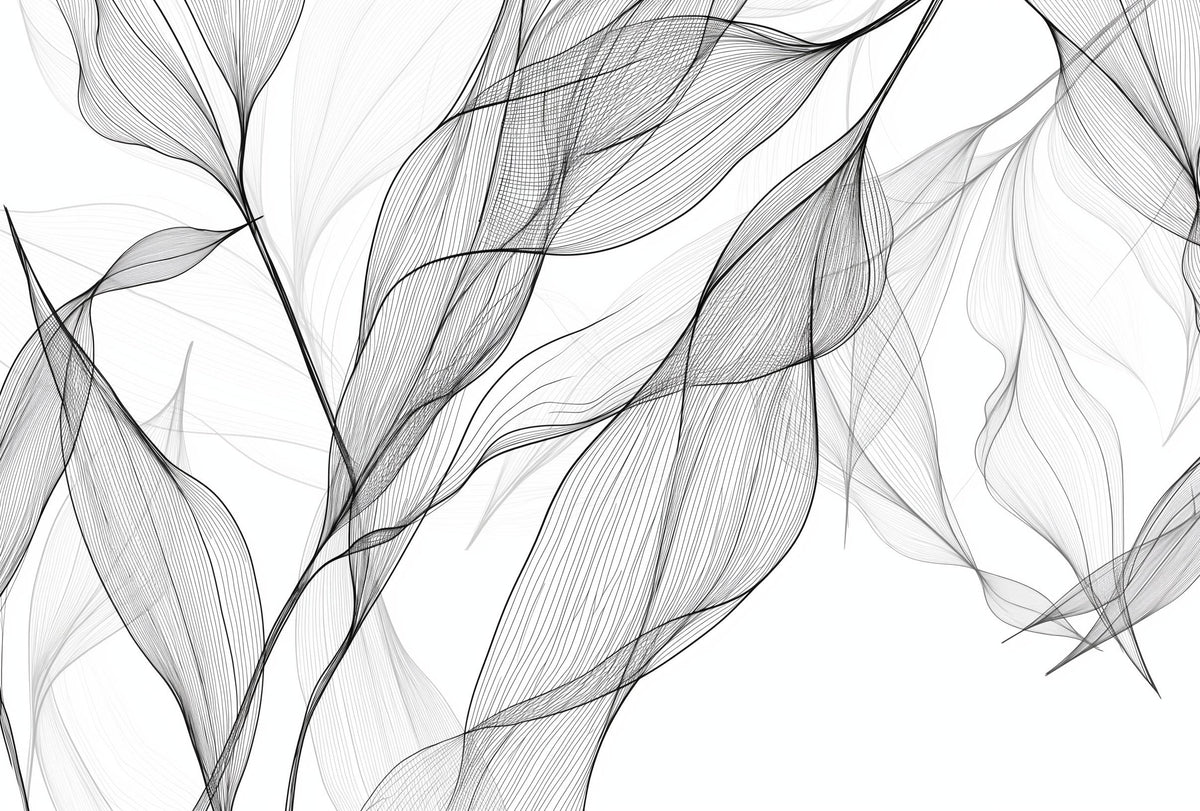 Papier peint feuillage abstrait noir et blanc