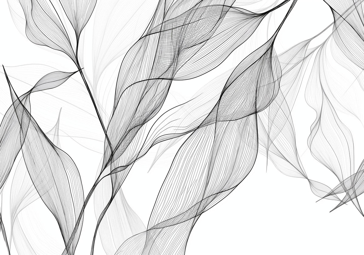 Papier peint feuillage abstrait noir et blanc
