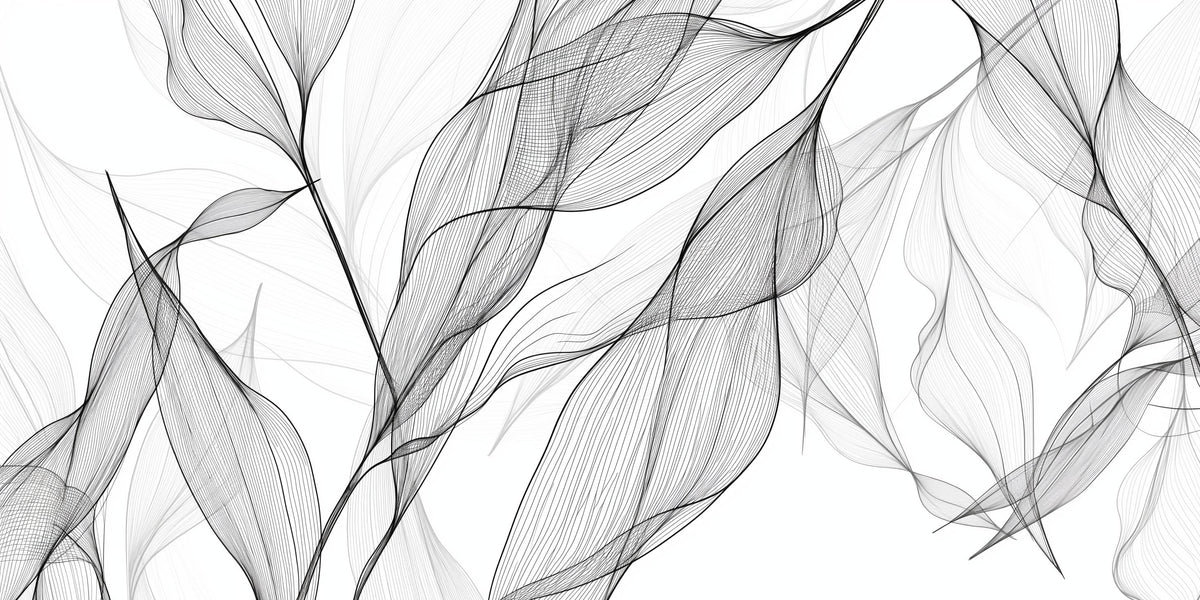 Papier peint feuillage abstrait noir et blanc