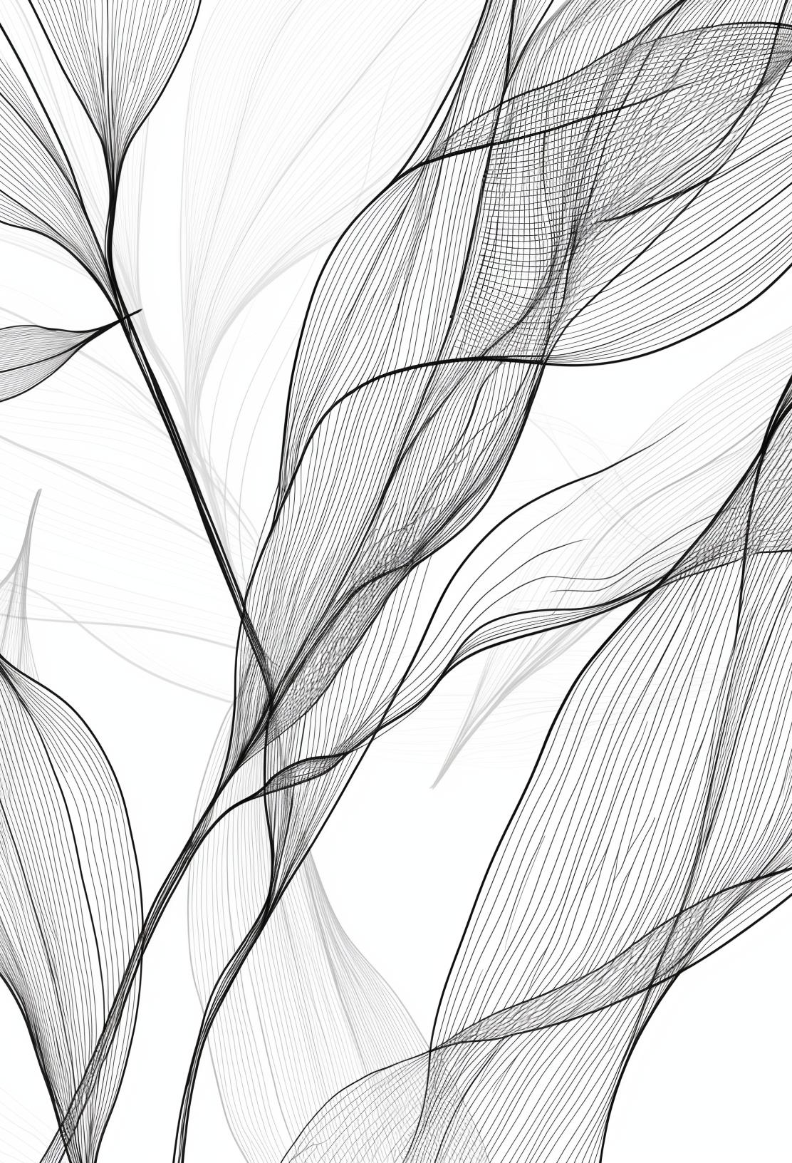 Papier peint feuillage abstrait noir et blanc