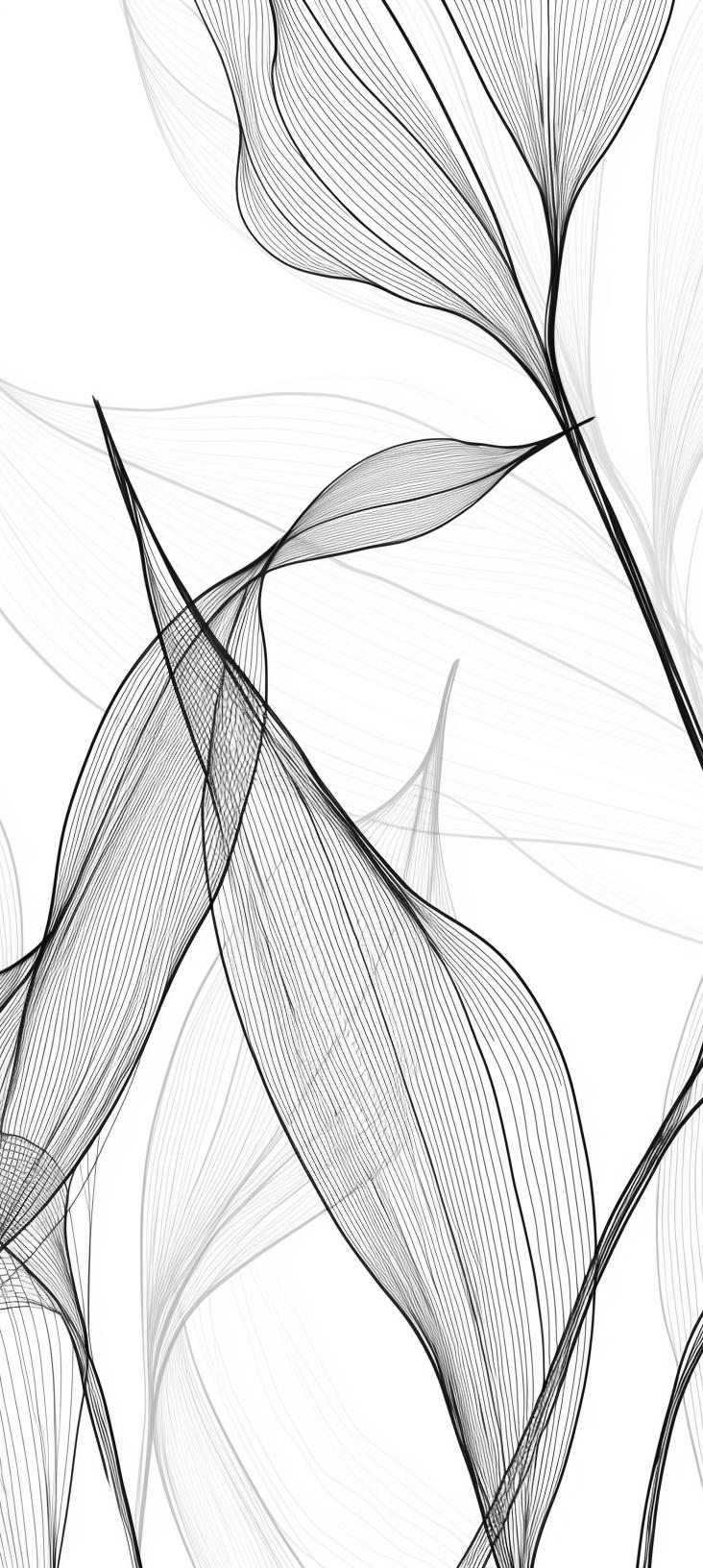 Papier peint feuillage abstrait noir et blanc
