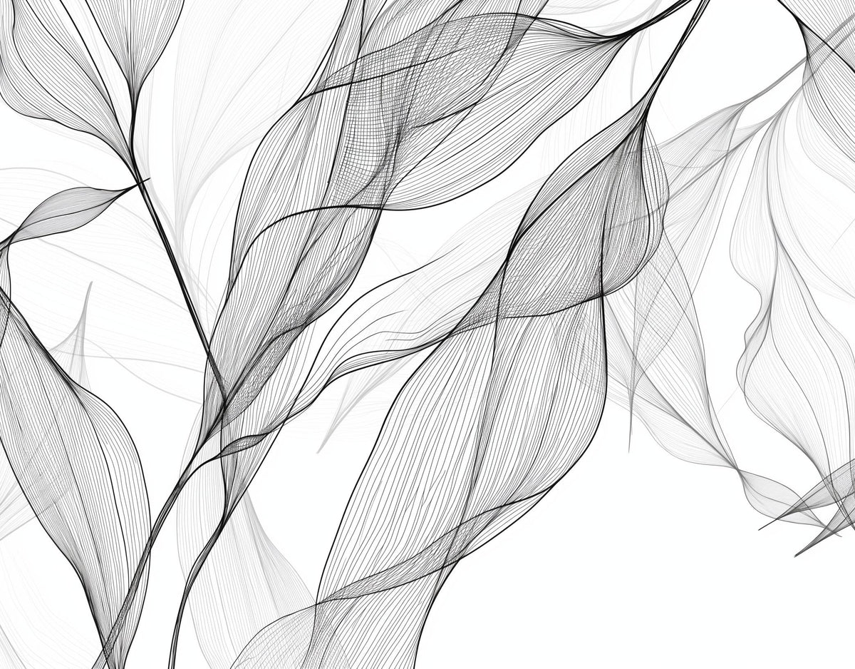 Papier peint feuillage abstrait noir et blanc