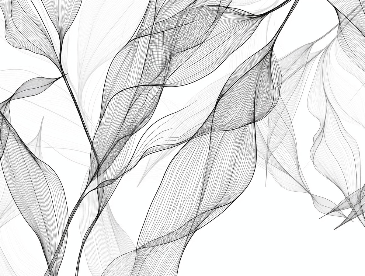 Papier peint feuillage abstrait noir et blanc