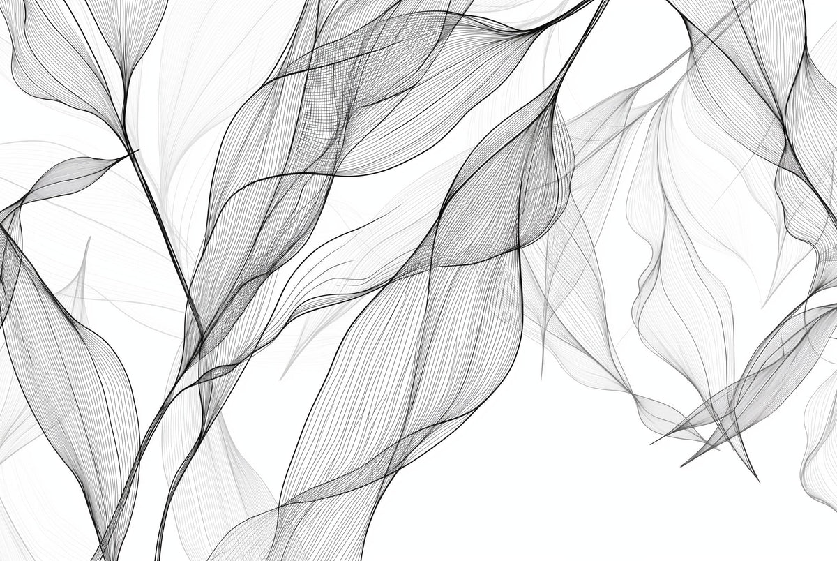 Papier peint feuillage abstrait noir et blanc