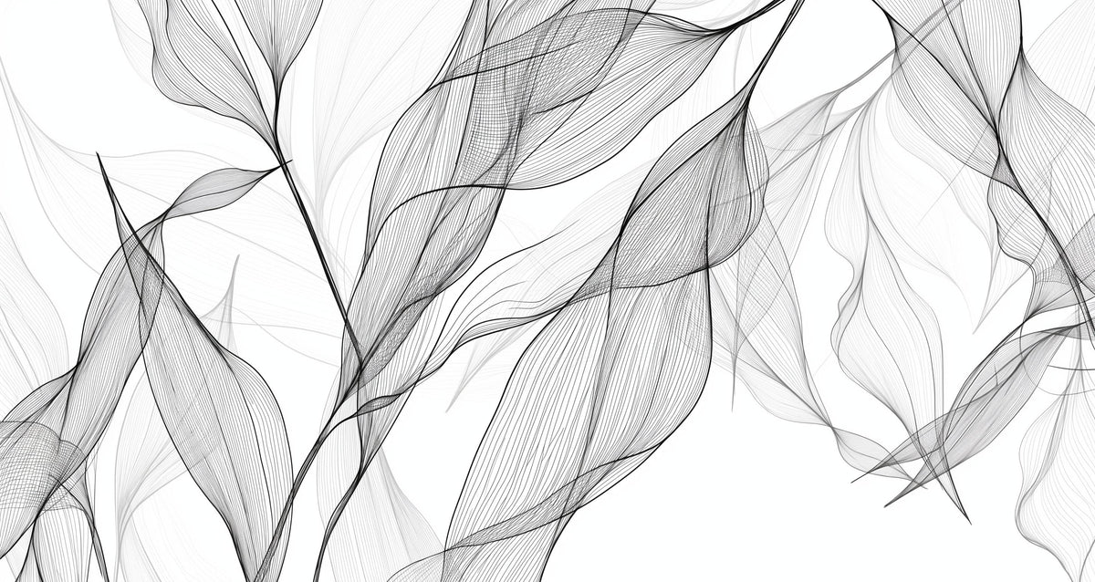 Papier peint feuillage abstrait noir et blanc