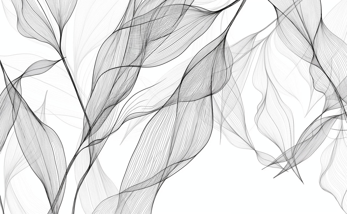 Papier peint feuillage abstrait noir et blanc