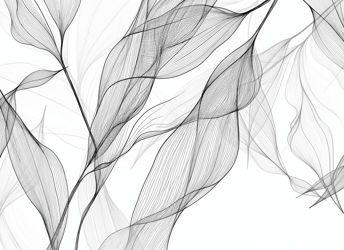 Papier peint feuillage abstrait noir et blanc
