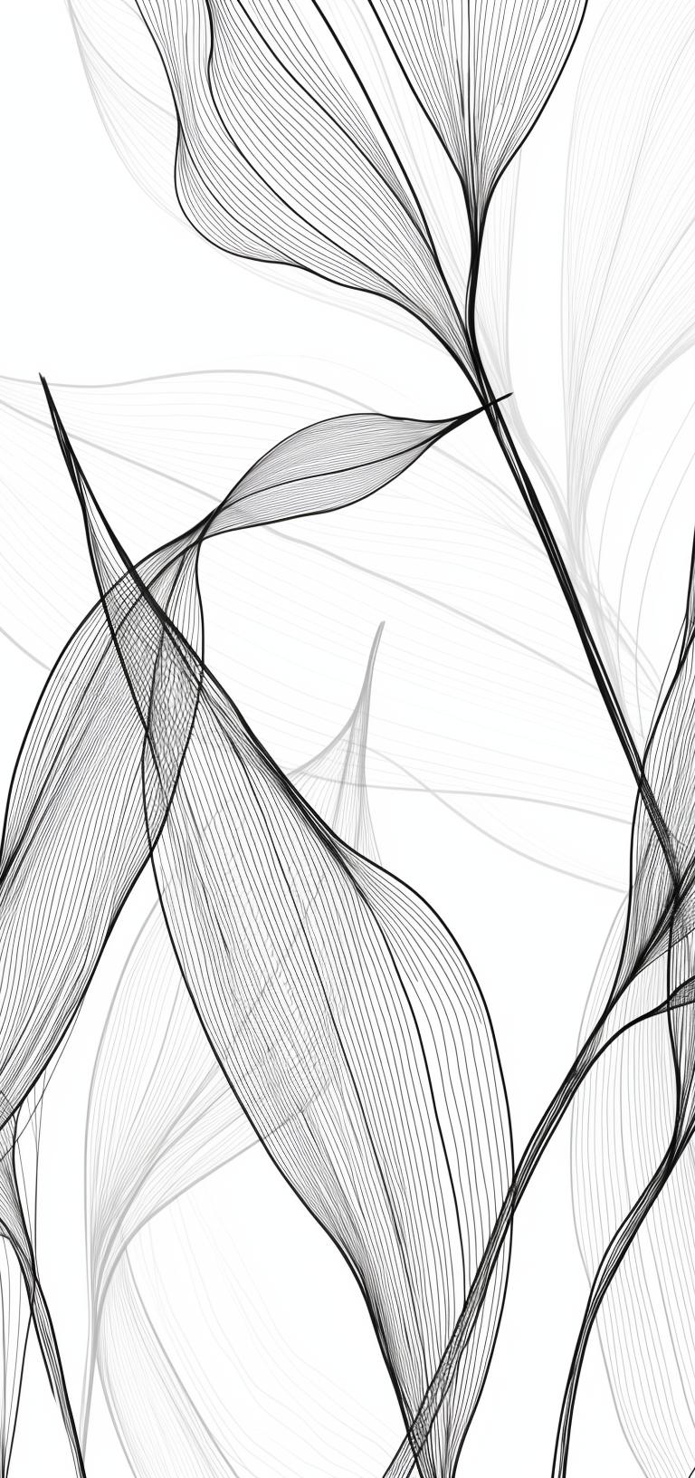 Papier peint feuillage abstrait noir et blanc