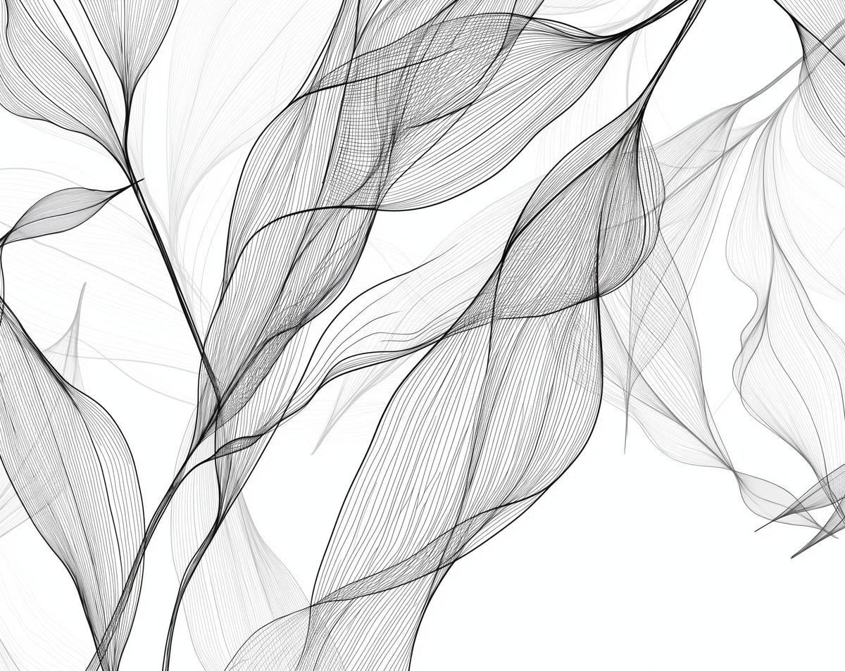 Papier peint feuillage abstrait noir et blanc