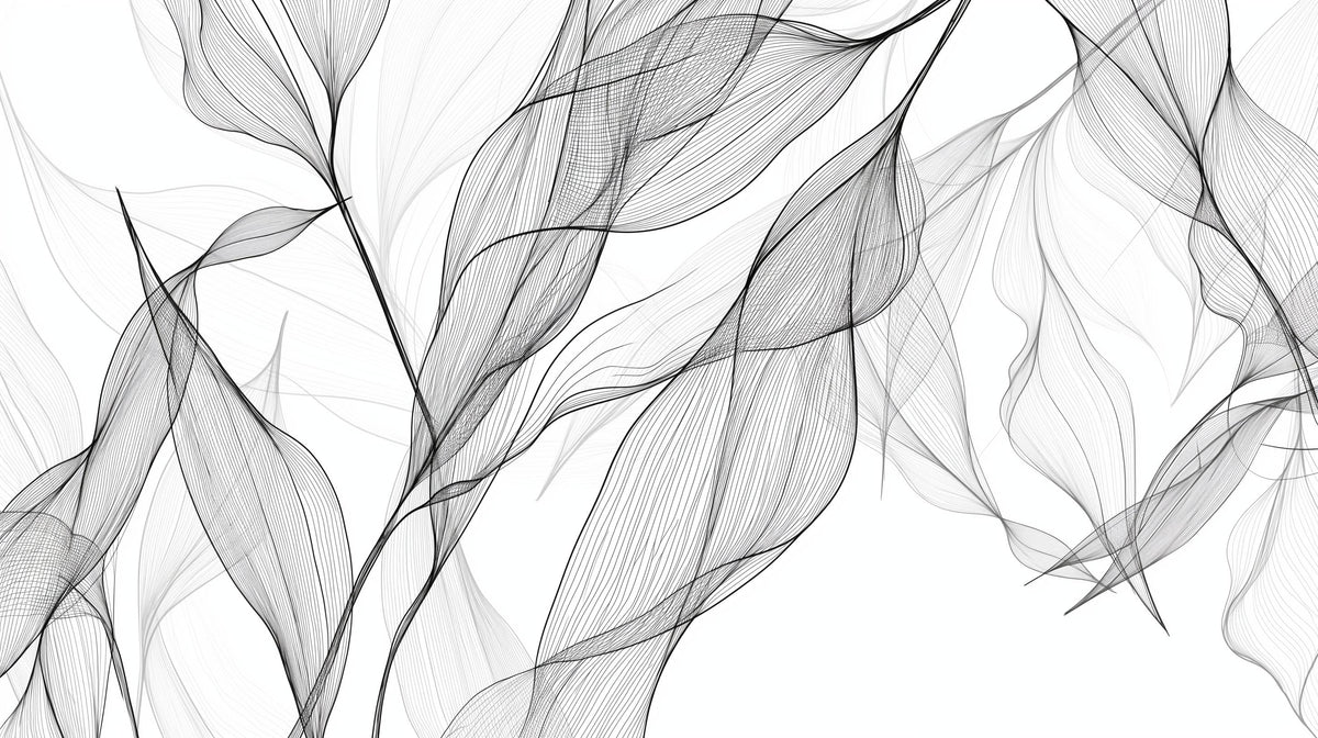 Papier peint feuillage abstrait noir et blanc