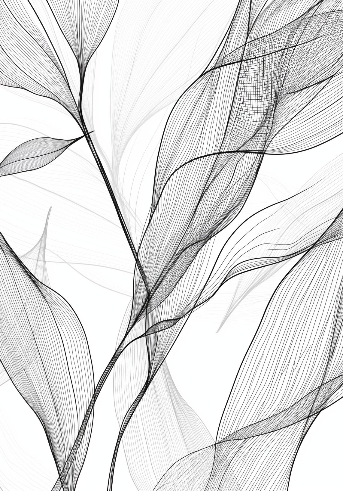 Papier peint feuillage abstrait noir et blanc
