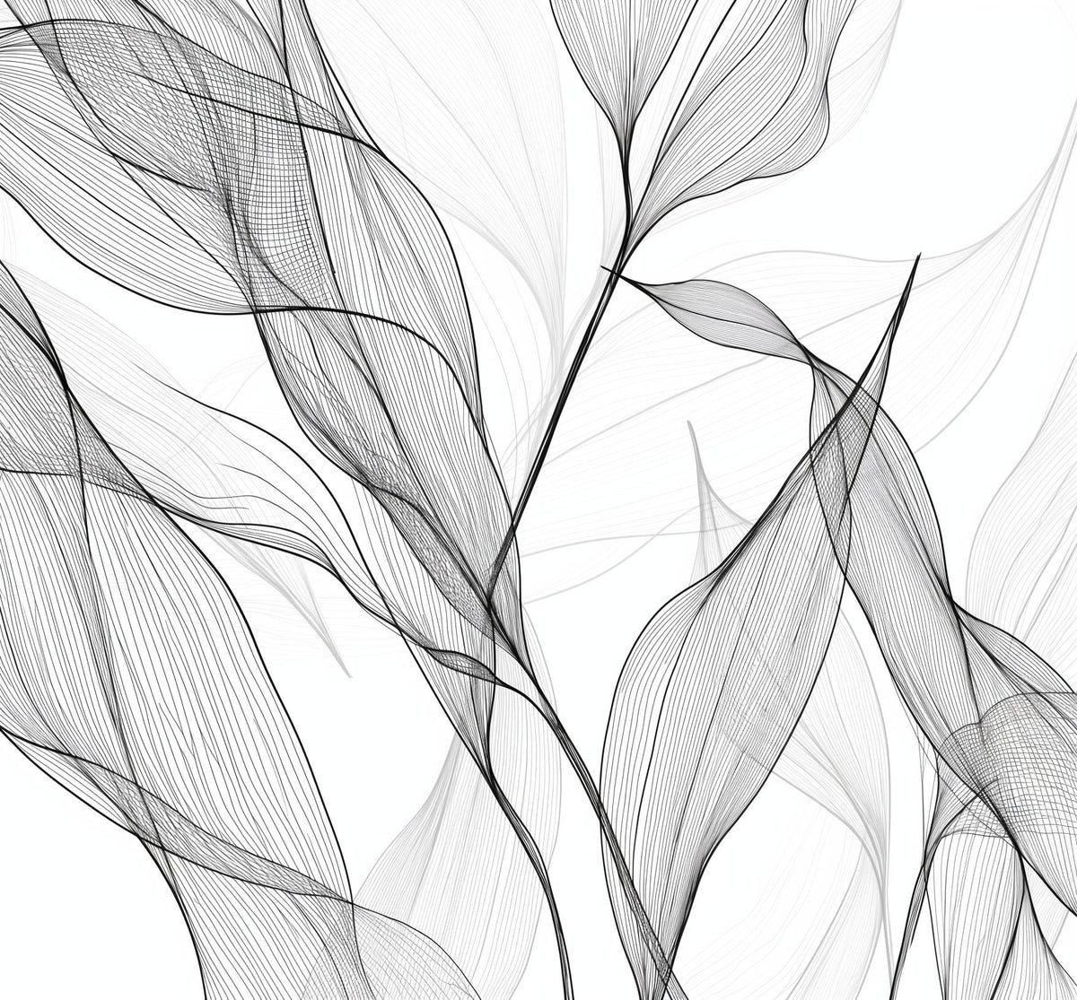 Papier peint feuillage abstrait noir et blanc