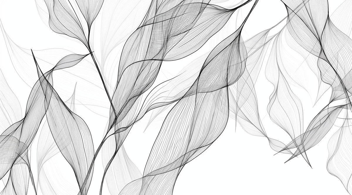 Papier peint feuillage abstrait noir et blanc