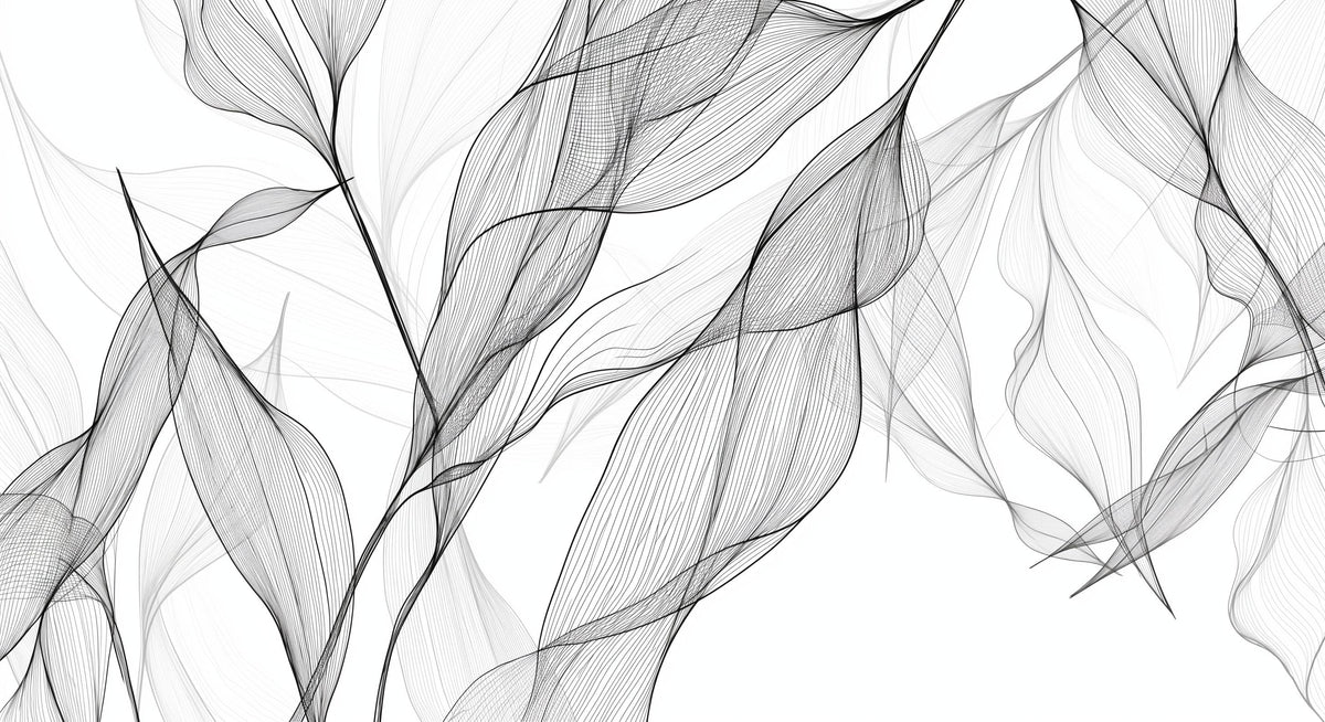 Papier peint feuillage abstrait noir et blanc