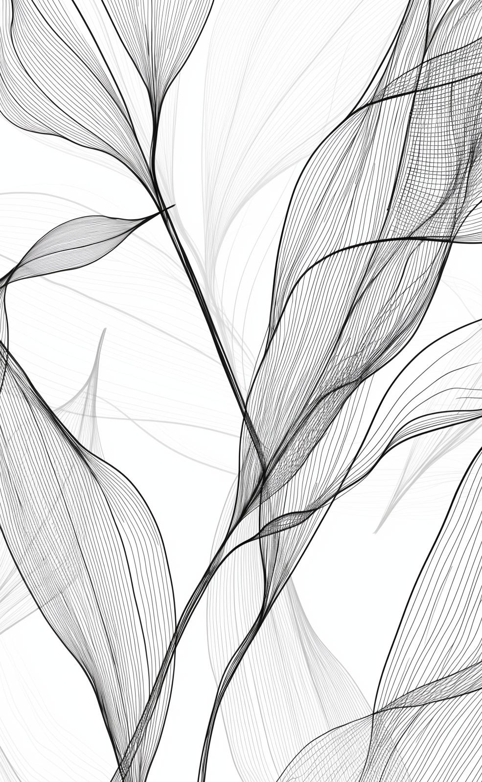 Papier peint feuillage abstrait noir et blanc