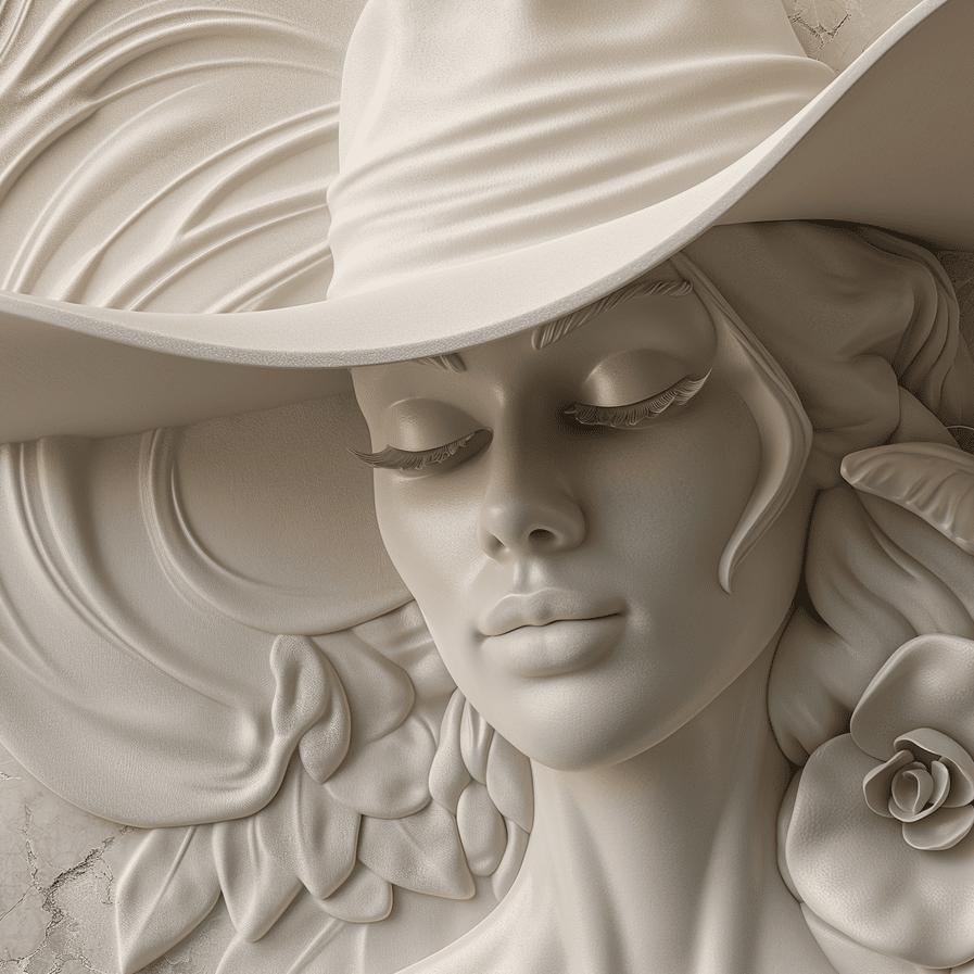 Papier peint trompe-l'œil sculpture femme au chapeau