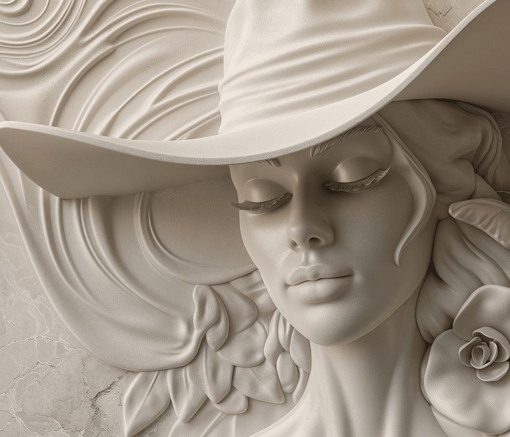 Papier peint trompe-l'œil sculpture femme au chapeau