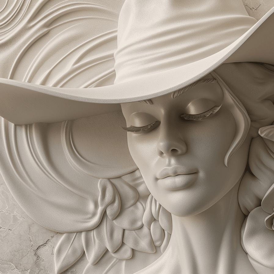 Papier peint trompe-l'œil sculpture femme au chapeau
