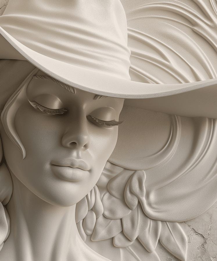 Papier peint trompe-l'œil sculpture femme au chapeau