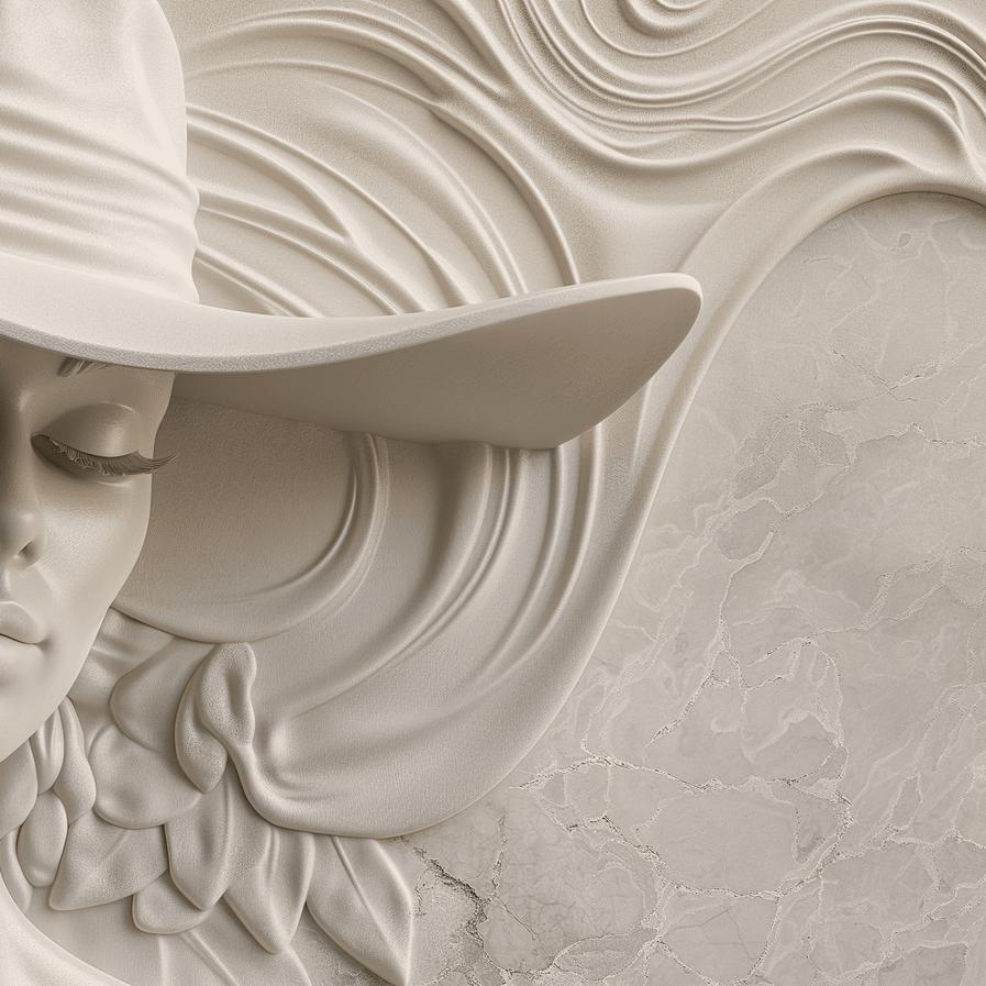 Papier peint trompe-l'œil sculpture femme au chapeau