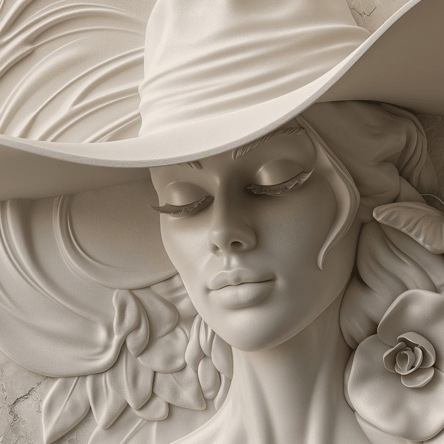 Papier peint trompe-l'œil sculpture femme au chapeau
