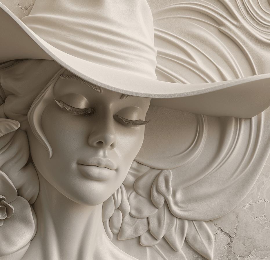 Papier peint trompe-l'œil sculpture femme au chapeau