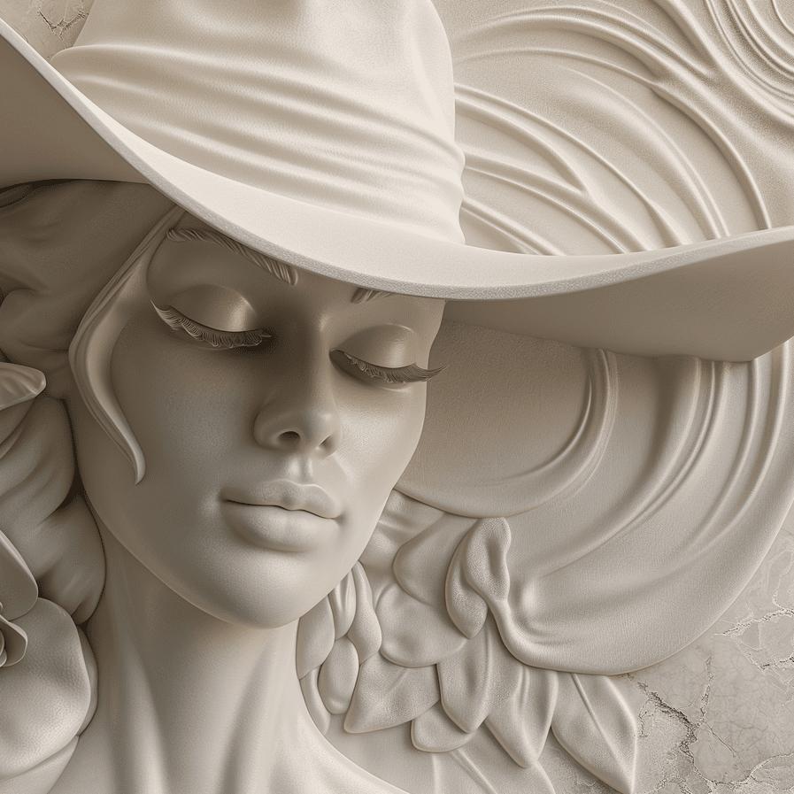 Papier peint trompe-l'œil sculpture femme au chapeau