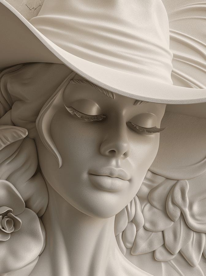 Papier peint trompe-l'œil sculpture femme au chapeau