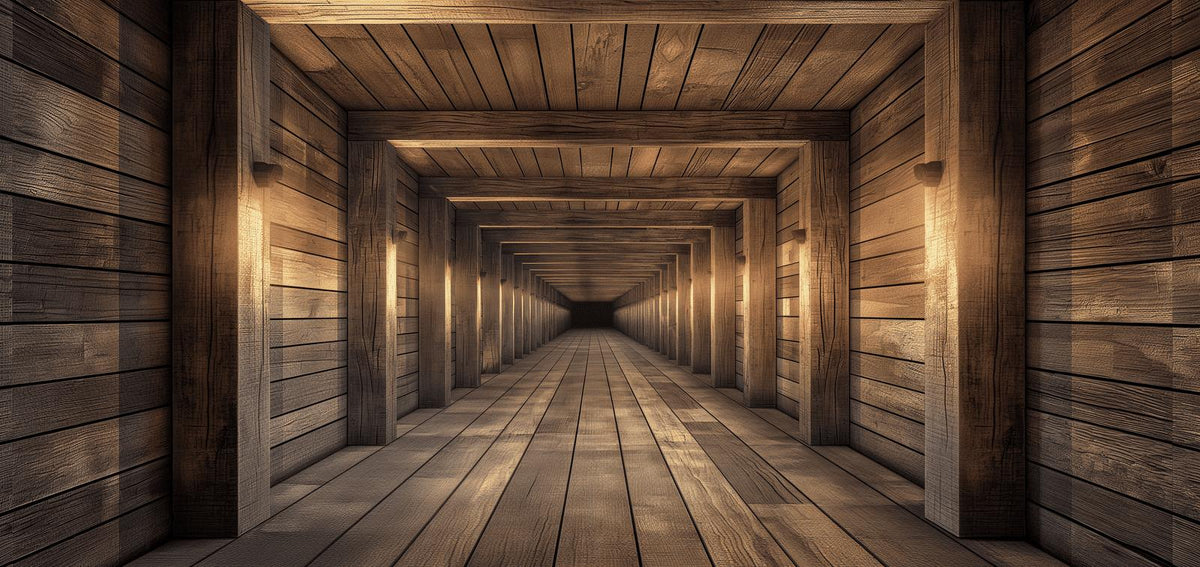 Papier peint trompe-l'œil tunnel en bois