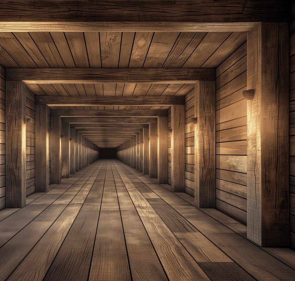 Papier peint trompe-l'œil tunnel en bois