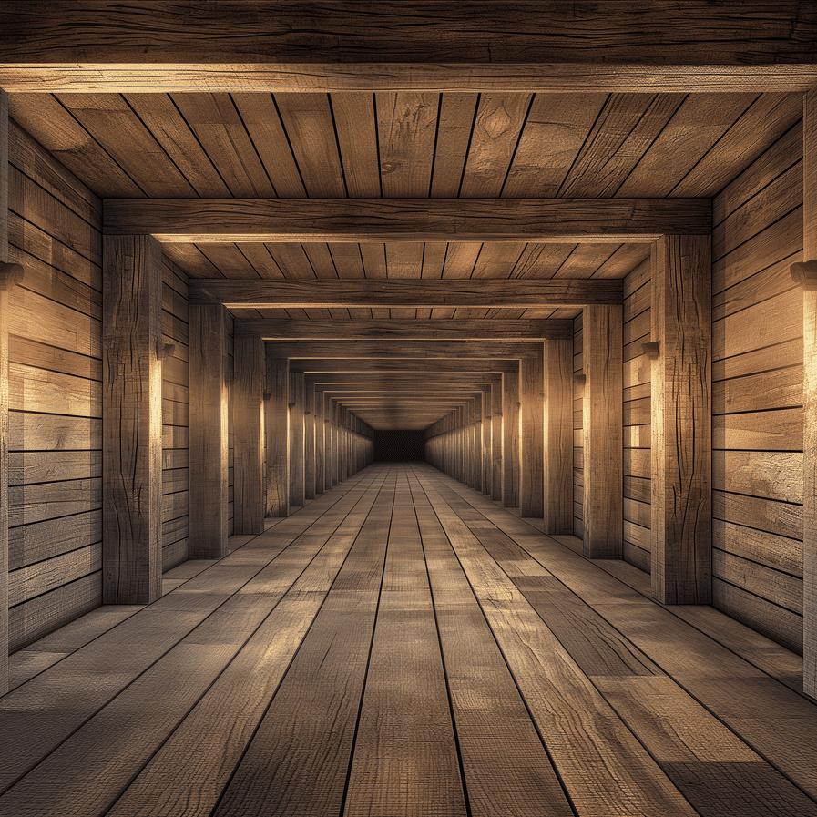 Papier peint trompe-l'œil tunnel en bois