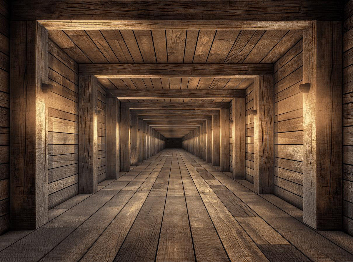 Papier peint trompe-l'œil tunnel en bois
