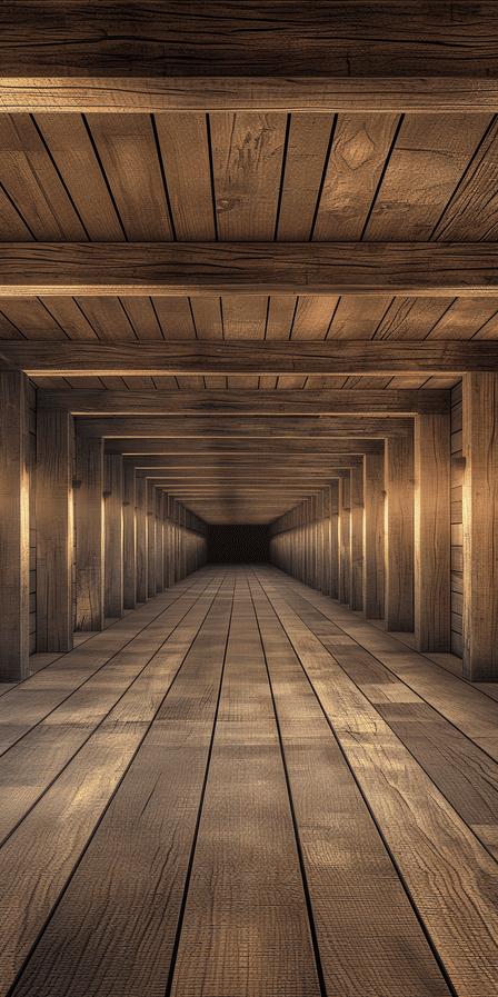 Papier peint trompe-l'œil tunnel en bois
