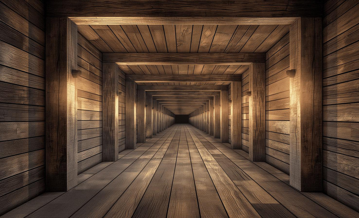 Papier peint trompe-l'œil tunnel en bois