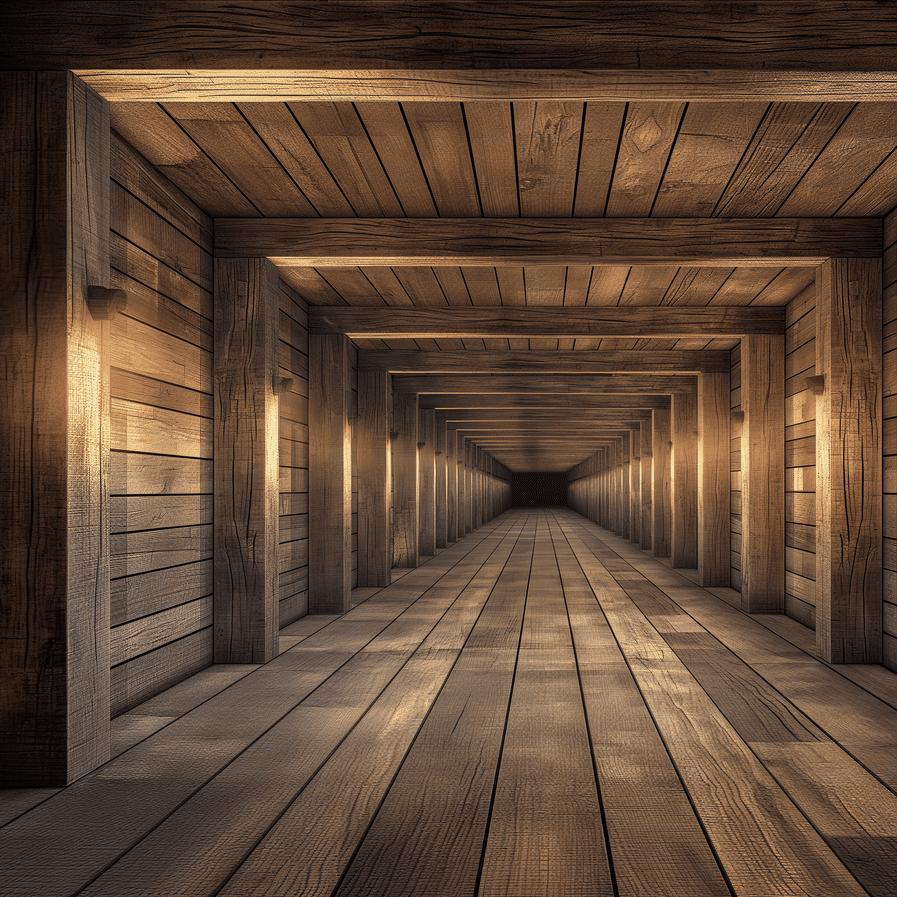 Papier peint trompe-l'œil tunnel en bois
