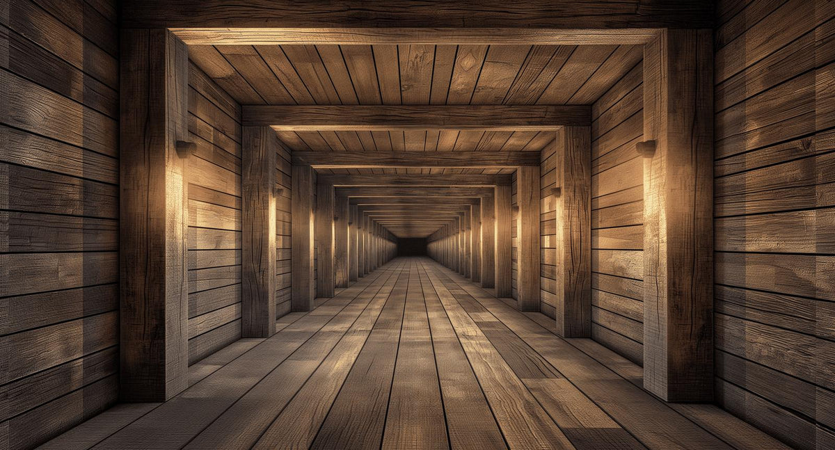 Papier peint trompe-l'œil tunnel en bois