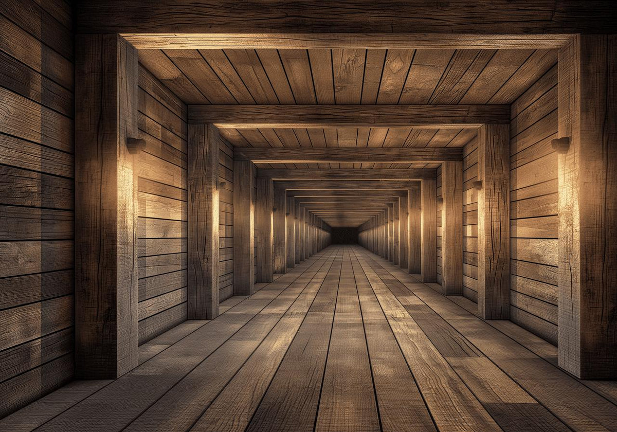 Papier peint trompe-l'œil tunnel en bois