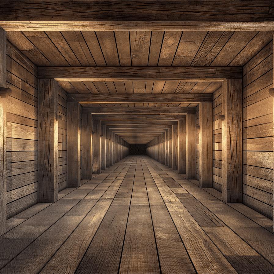 Papier peint trompe-l'œil tunnel en bois