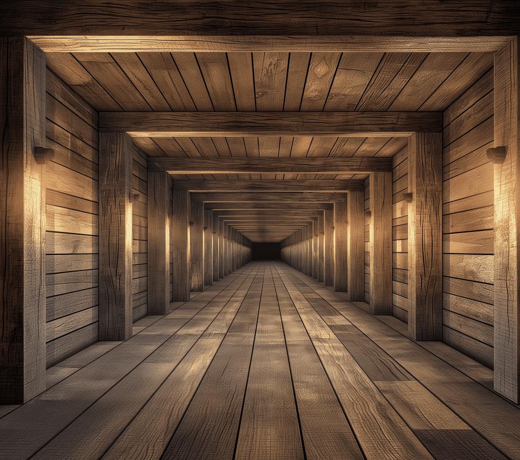 Papier peint trompe-l'œil tunnel en bois