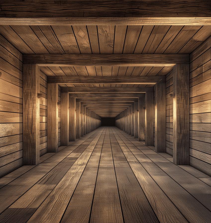 Papier peint trompe-l'œil tunnel en bois