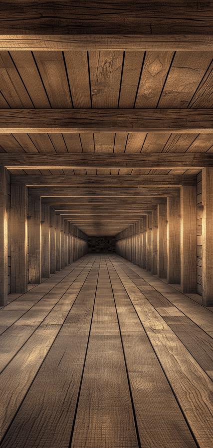 Papier peint trompe-l'œil tunnel en bois